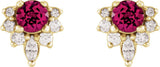 14K Gold Round Natural Pink Tourmaline Accented Earrings - Yellow Gold - view 2