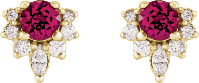 14K Gold Round Natural Pink Tourmaline Accented Earrings - Yellow Gold - view 2