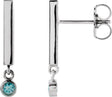 Platinum Round Natural Aquamarine Bezel-Set Bar Earrings