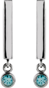 Platinum Round Natural Aquamarine Bezel-Set Bar Earrings - view 2