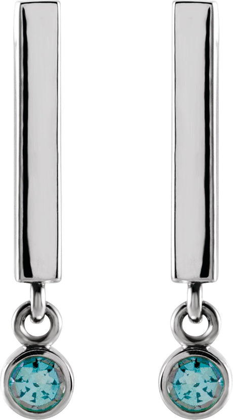 Platinum Round Natural Aquamarine Bezel-Set Bar Earrings - view 2