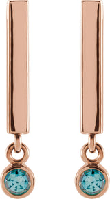 14K Gold Round Natural Aquamarine Bezel-Set Bar Earrings - Rose Gold - view 2
