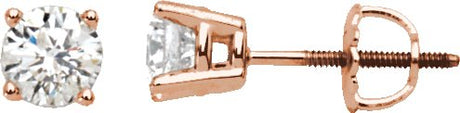 14K Gold Natural Diamond Round 4-Prong Stud Earrings – 2.8-6.3mm Stones - Rose Gold
