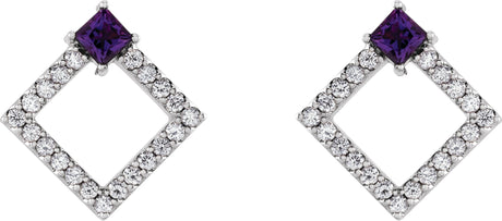 Platinum Square Natural Amethyst Accented Geometric Earrings - view 2