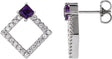 14K Gold Square Natural Amethyst Accented Geometric Earrings - White Gold
