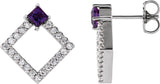 14K Gold Square Natural Amethyst Accented Geometric Earrings - White Gold