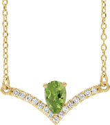 14K Gold Pear Natural Peridot Accented V Necklace - Yellow Gold