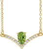 14K Gold Pear Natural Peridot Accented V Necklace - Yellow Gold