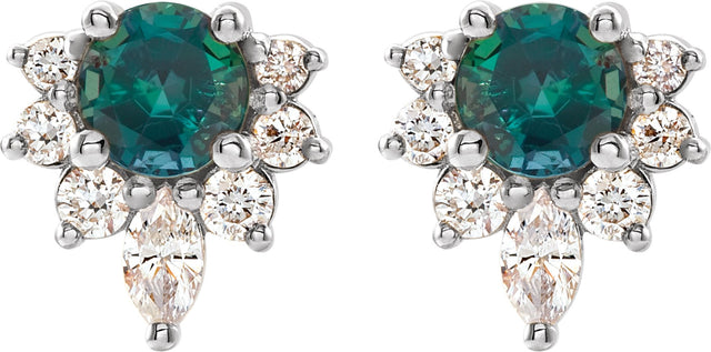 14K Gold Round Lab-Grown Alexandrite Accented Earrings - White Gold - view 2