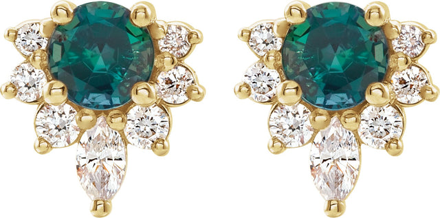 14K Gold Round Lab-Grown Alexandrite Accented Earrings - Yellow Gold - view 2