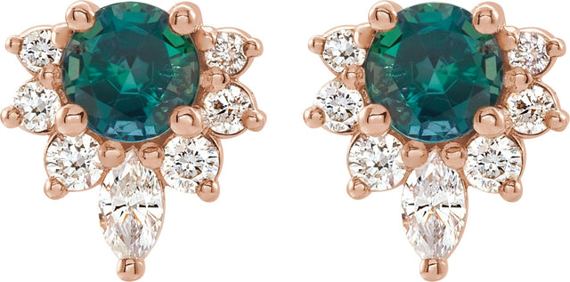 14K Gold Round Natural Alexandrite Accented Earrings - Rose Gold - view 2