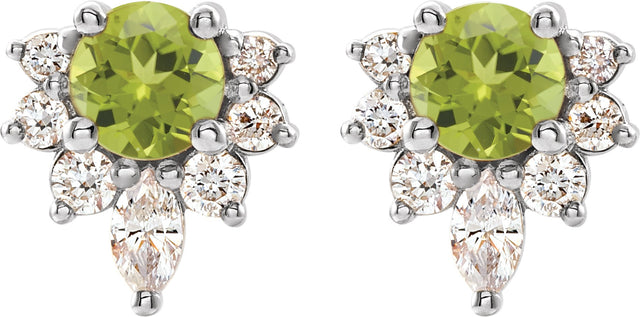 14K Gold Round Natural Peridot Accented Earrings - White Gold - view 2
