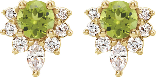 14K Gold Round Natural Peridot Accented Earrings - Yellow Gold - view 2