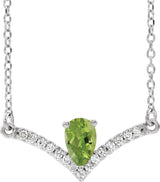14K Gold Pear Natural Peridot Accented V Necklace - White Gold