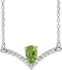 Platinum Pear Natural Peridot Accented V Necklace