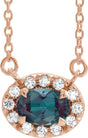 14K Gold Oval Lab-Grown Alexandrite French-Set Halo-Style Necklace - Rose Gold