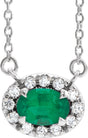 Platinum Oval Natural Emerald French-Set Halo-Style Necklace