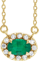 14K Gold Oval Lab-Grown Emerald French-Set Halo-Style Necklace - Yellow Gold