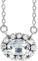 14K Gold Oval Natural Diamond French-Set Halo-Style Necklace - White Gold