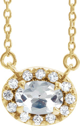 14K Gold Oval Natural Diamond French-Set Halo-Style Necklace - Yellow Gold