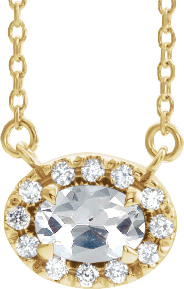 14K Gold Oval Natural Diamond French-Set Halo-Style Necklace - Yellow Gold