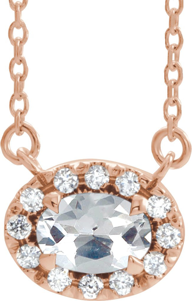14K Gold Oval Natural Diamond French-Set Halo-Style Necklace - Rose Gold