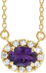 14K Gold Oval Natural Amethyst French-Set Halo-Style Necklace - Yellow Gold