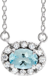 Platinum Oval Natural Aquamarine French-Set Halo-Style Necklace