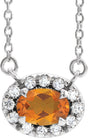 Platinum Oval Natural Citrine French-Set Halo-Style Necklace