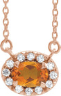 14K Gold Oval Natural Citrine French-Set Halo-Style Necklace - Rose Gold