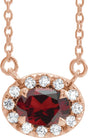 14K Gold Oval Natural Mozambique Garnet French-Set Halo-Style Necklace - Rose Gold