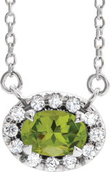 Platinum Oval Natural Peridot French-Set Halo-Style Necklace