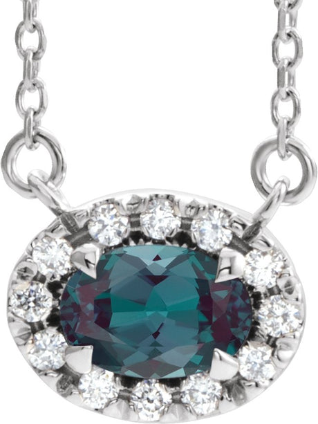 Platinum Oval Lab-Grown Alexandrite French-Set Halo-Style Necklace
