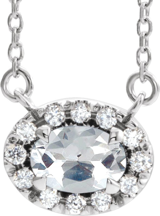 14K Gold Oval Natural Diamond French-Set Halo-Style Necklace - White Gold