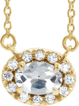 14K Gold Oval Natural Diamond French-Set Halo-Style Necklace - Yellow Gold
