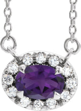 Platinum Oval Natural Amethyst French-Set Halo-Style Necklace