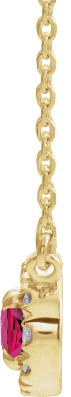 14K Gold Oval Lab-Grown Ruby French-Set Halo-Style Necklace - Yellow Gold - view 2