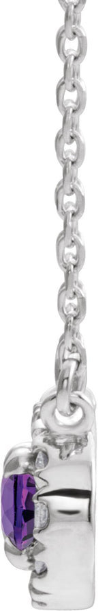 Platinum Oval Natural Amethyst French-Set Halo-Style Necklace - view 2