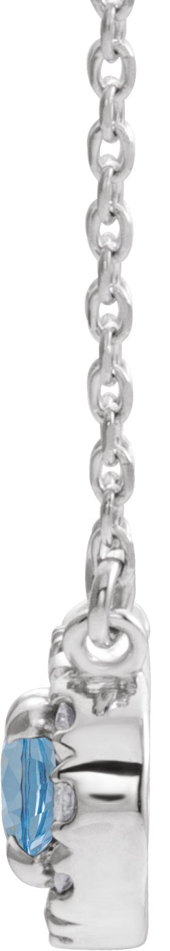 Platinum Oval Natural Aquamarine French-Set Halo-Style Necklace - view 2