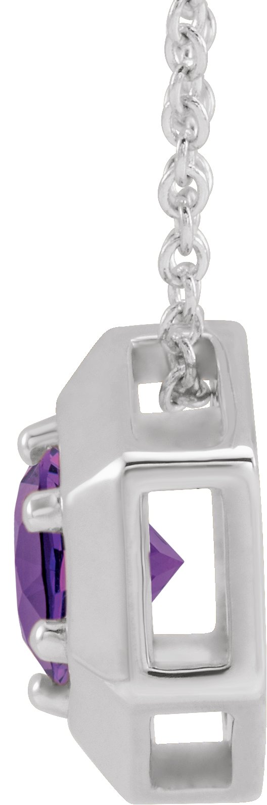 14K Gold Round Natural Amethyst Geometric Necklace or Pendant - White Gold - view 2