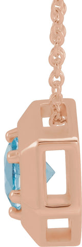 14K Gold Round Natural Aquamarine Geometric Necklace or Pendant - Rose Gold - view 2