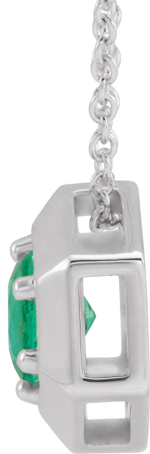 Platinum Round Lab-Grown Emerald Geometric Necklace or Pendant - view 2