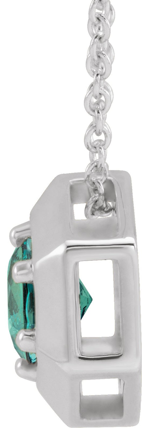 Platinum Round Lab-Grown Alexandrite Geometric Necklace or Pendant - view 2