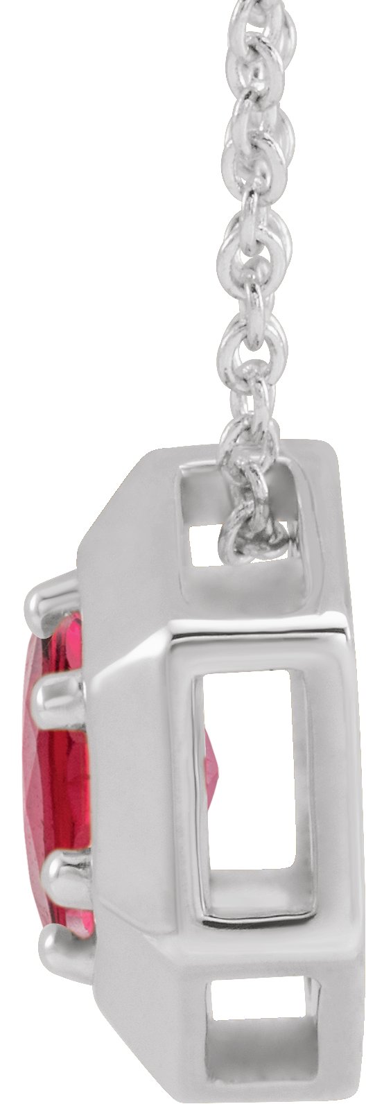 14K Gold Round Natural Ruby Geometric Necklace or Pendant - White Gold - view 2