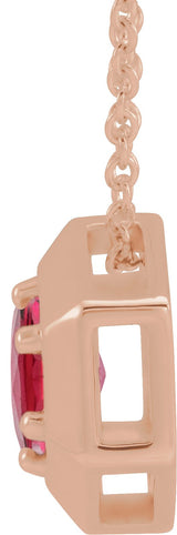 14K Gold Round Lab-Grown Ruby Geometric Necklace or Pendant - Rose Gold - view 2