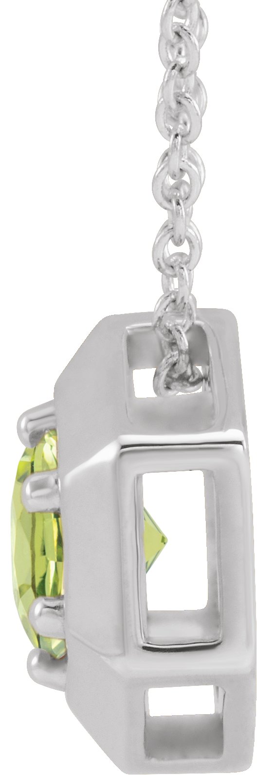 Platinum Round Natural Peridot Geometric Necklace or Pendant - view 2