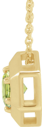14K Gold Round Natural Peridot Geometric Necklace or Pendant - Yellow Gold - view 2