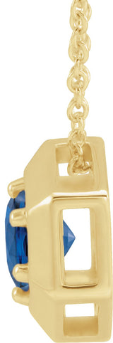 14K Gold Round Natural Blue Sapphire Geometric Necklace or Pendant - Yellow Gold - view 2
