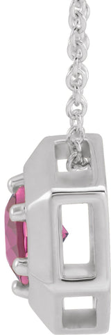 Platinum Round Natural Pink Tourmaline Geometric Necklace or Pendant - view 2