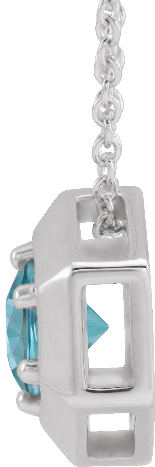 14K Gold Round Natural Blue Zircon Geometric Necklace or Pendant - White Gold - view 2